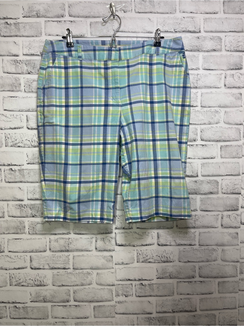 Duck Head Blue Green Paid 12” Bermuda Shorts